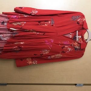 Free people red and floral flowy top